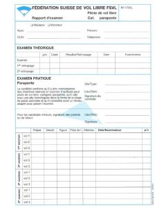 Fiche de contrôle de formation Parapente (avec grand vol autonome)